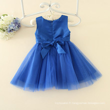 OEM bleu 100 pcs MOQ pour les filles à 3-12Y partie de l&#39;école robes de soirée bleu foncé couleurs robes broderie commerce assurance en gros